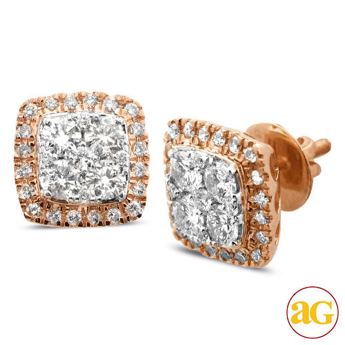 14KR 2.05CTW DIAMOND SQUARE SHAPED CLUSTER EARRING