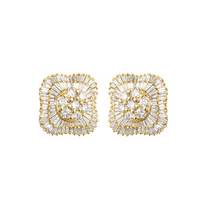 14KY 2.15CTW DIAMOND ROUND CLUSTER EARRINGS WITH