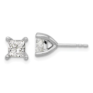 14kw 1 1/2ct Lab Grown Dia VS+ F+ Princess Comp 4 Prong Stud Earrings