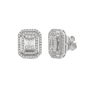 14KW 0.85CTW BAGUETTE DIAMOND CLUSTER EARRINGS