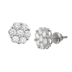 14KW 1.55-1.66CTW DIAMOND 7-STONE FLOWER EARRINGS