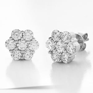 14KW 2.50CTW DIAMOND 7-STONE FLOWER EARRINGS