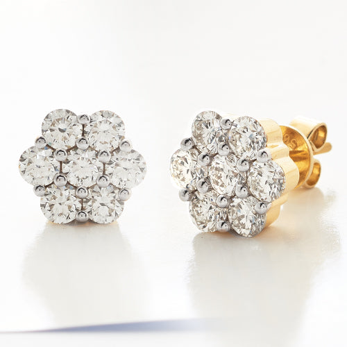 14KY 2.50CTW DIAMOND 7-STONE FLOWER EARRINGS