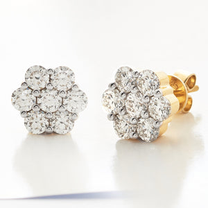 14KY 2.50CTW DIAMOND 7-STONE FLOWER EARRINGS