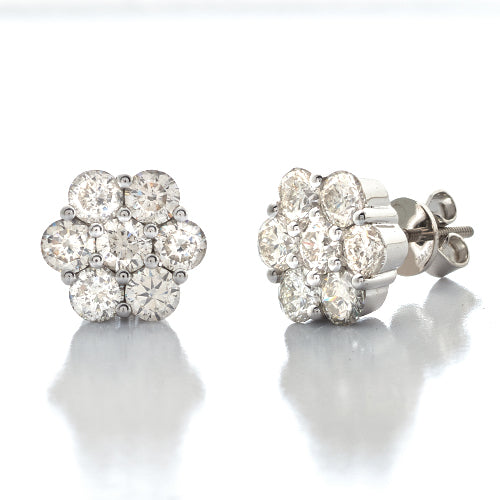 14KW 3.00CTW DIAMOND 7-STONE FLOWER EARRINGS