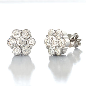 14KW 3.00CTW DIAMOND 7-STONE FLOWER EARRINGS