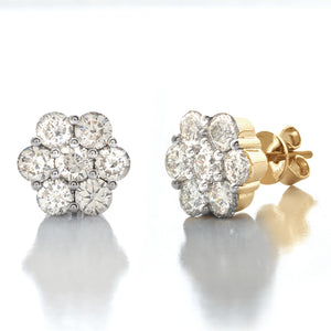 14KY 3.00CTW DIAMOND 7-STONE FLOWER EARRINGS
