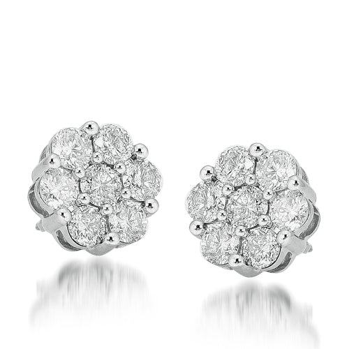 14KW 3.00CTW DIAMOND FLOWER EARRINGS