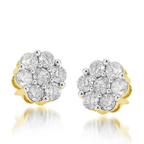 14KY 3.00CTW DIAMOND FLOWER EARRINGS