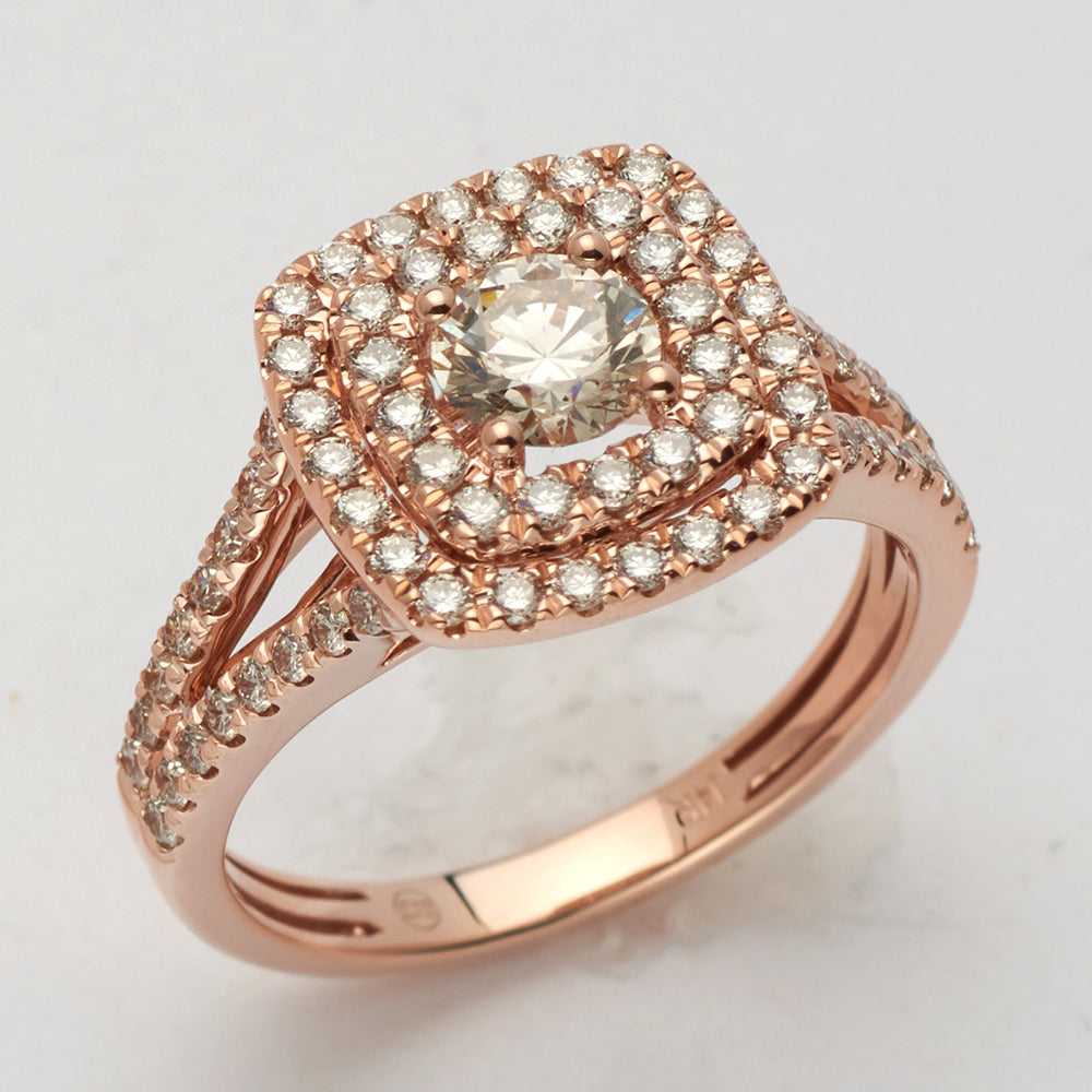 14KR 1.26CTW DIAMOND BRIDAL RING -DOUBLE SQ HALO
