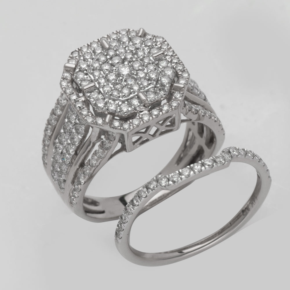 14KW 1.50CTW DIAMOND OCTAGON BRIDAL SET
