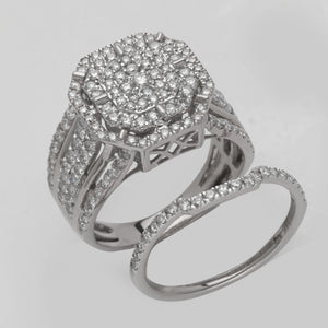 14KW 1.50CTW DIAMOND OCTAGON BRIDAL SET